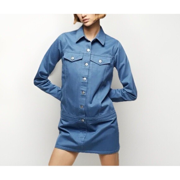 ZARA Long Sleeve Shirt Dress Women Size Medium Blue Denim Button Front Mini - Picture 1 of 8
